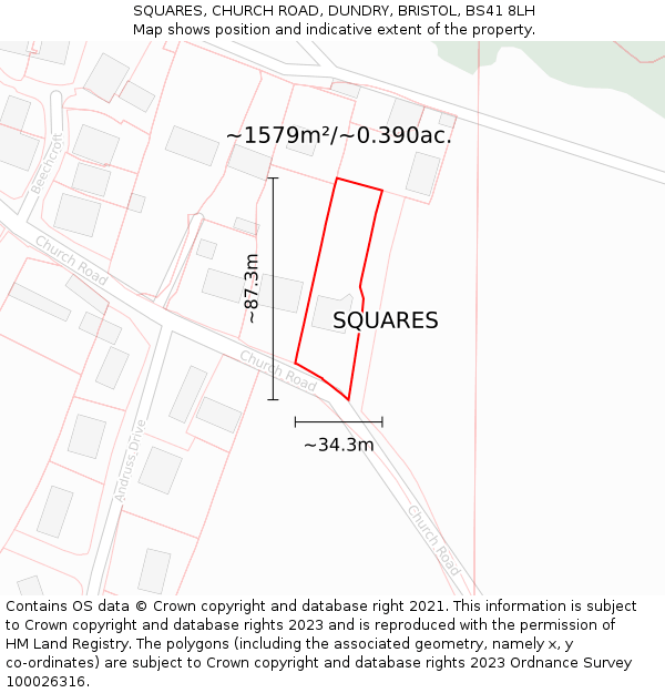 SQUARES, CHURCH ROAD, DUNDRY, BRISTOL, BS41 8LH: Plot and title map