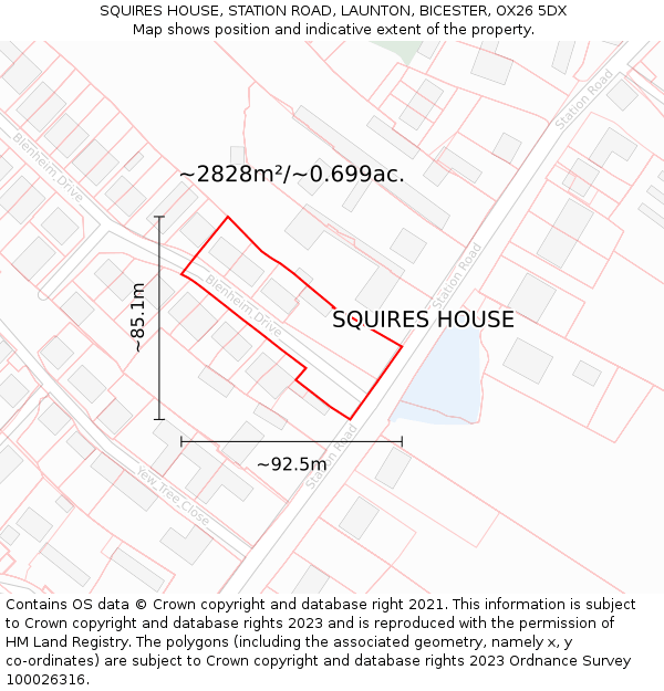SQUIRES HOUSE, STATION ROAD, LAUNTON, BICESTER, OX26 5DX: Plot and title map