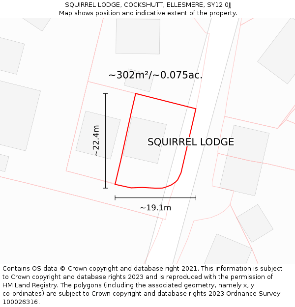 SQUIRREL LODGE, COCKSHUTT, ELLESMERE, SY12 0JJ: Plot and title map