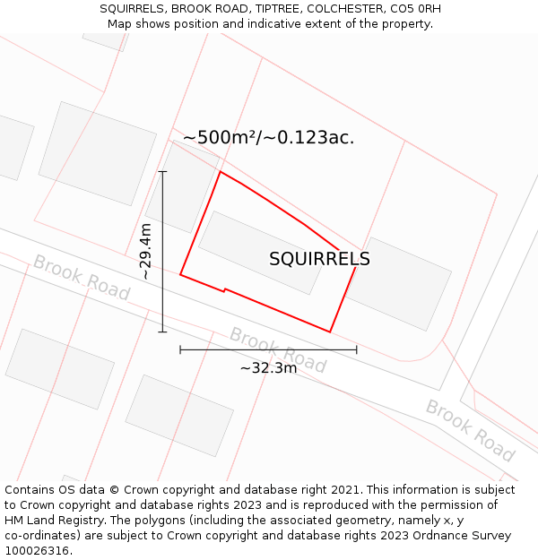 SQUIRRELS, BROOK ROAD, TIPTREE, COLCHESTER, CO5 0RH: Plot and title map