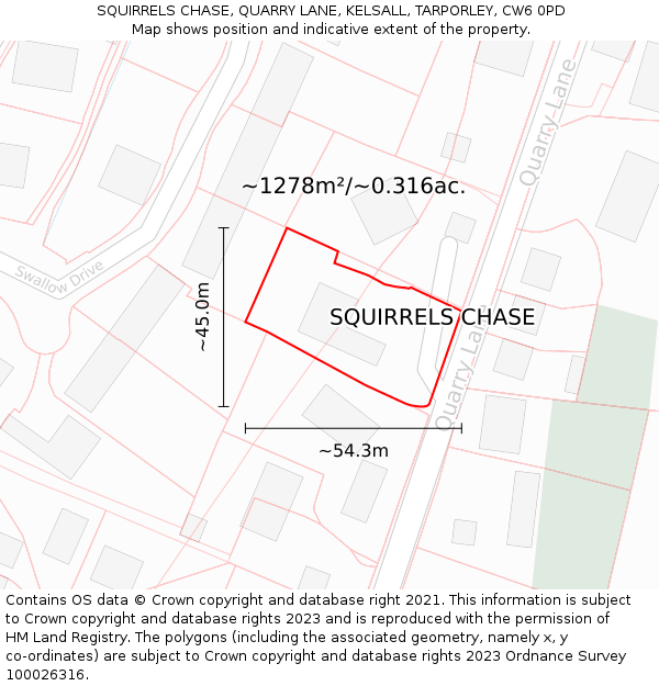 SQUIRRELS CHASE, QUARRY LANE, KELSALL, TARPORLEY, CW6 0PD: Plot and title map