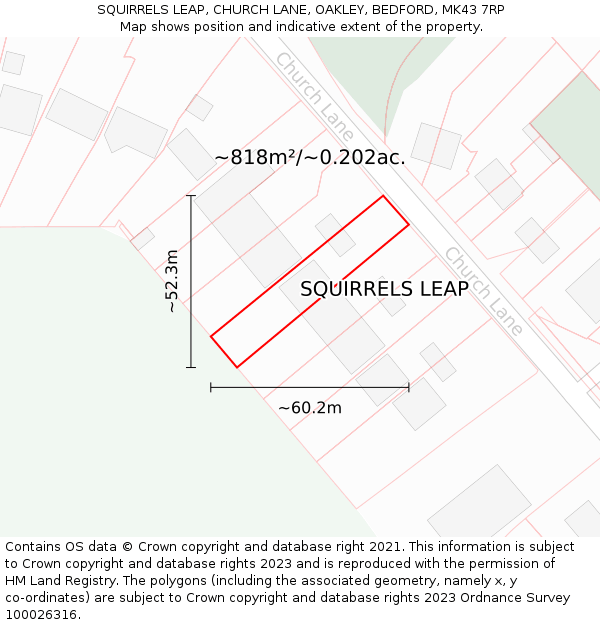 SQUIRRELS LEAP, CHURCH LANE, OAKLEY, BEDFORD, MK43 7RP: Plot and title map