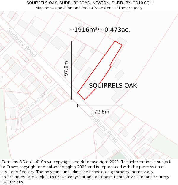 SQUIRRELS OAK, SUDBURY ROAD, NEWTON, SUDBURY, CO10 0QH: Plot and title map