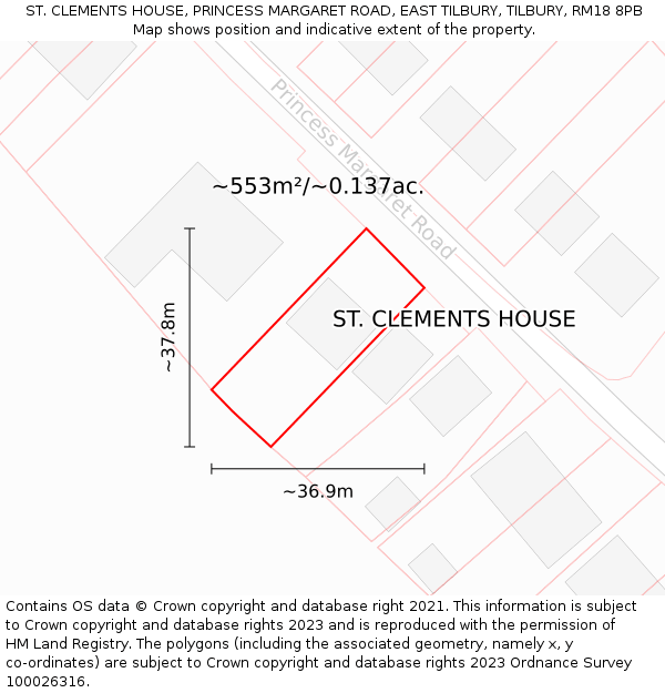 ST. CLEMENTS HOUSE, PRINCESS MARGARET ROAD, EAST TILBURY, TILBURY, RM18 8PB: Plot and title map