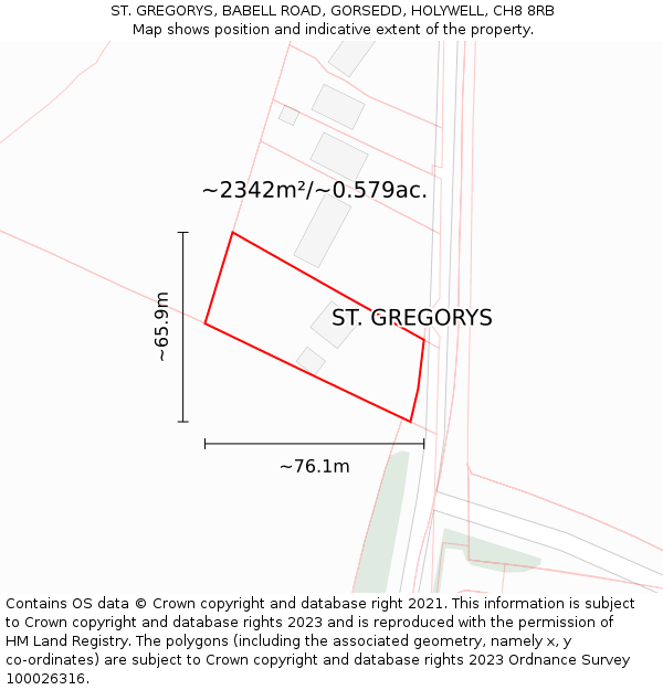 ST. GREGORYS, BABELL ROAD, GORSEDD, HOLYWELL, CH8 8RB: Plot and title map