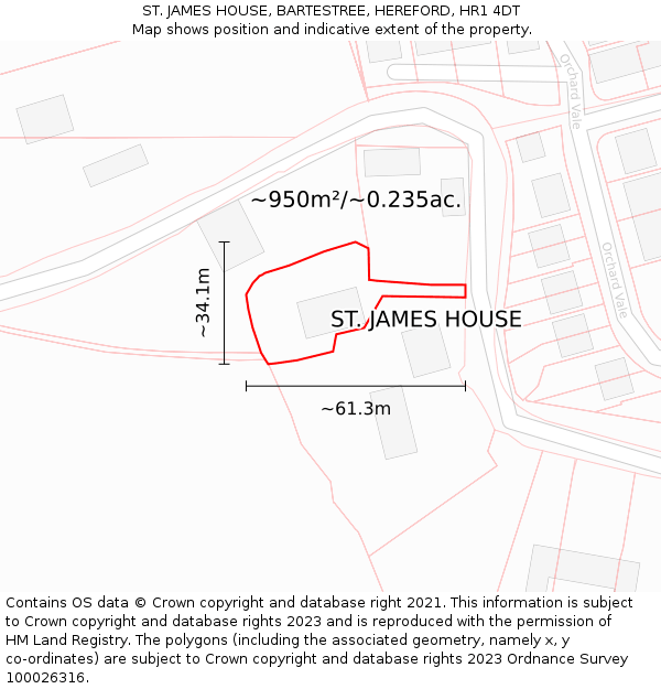 ST. JAMES HOUSE, BARTESTREE, HEREFORD, HR1 4DT: Plot and title map