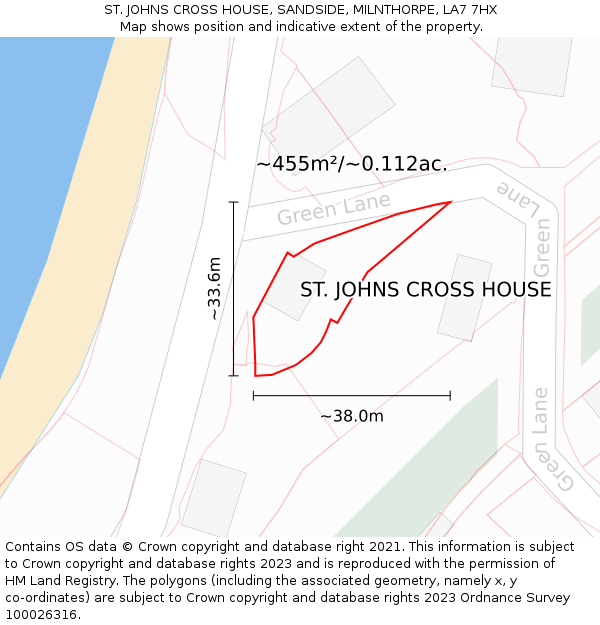 ST. JOHNS CROSS HOUSE, SANDSIDE, MILNTHORPE, LA7 7HX: Plot and title map