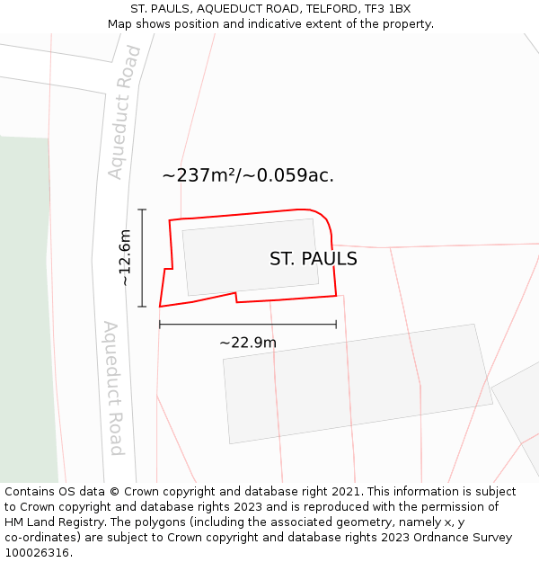 ST. PAULS, AQUEDUCT ROAD, TELFORD, TF3 1BX: Plot and title map