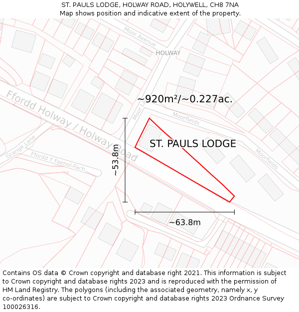 ST. PAULS LODGE, HOLWAY ROAD, HOLYWELL, CH8 7NA: Plot and title map