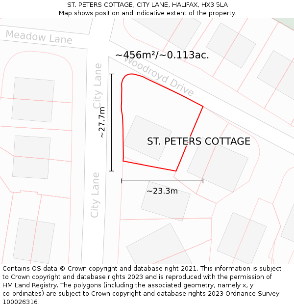 ST. PETERS COTTAGE, CITY LANE, HALIFAX, HX3 5LA: Plot and title map