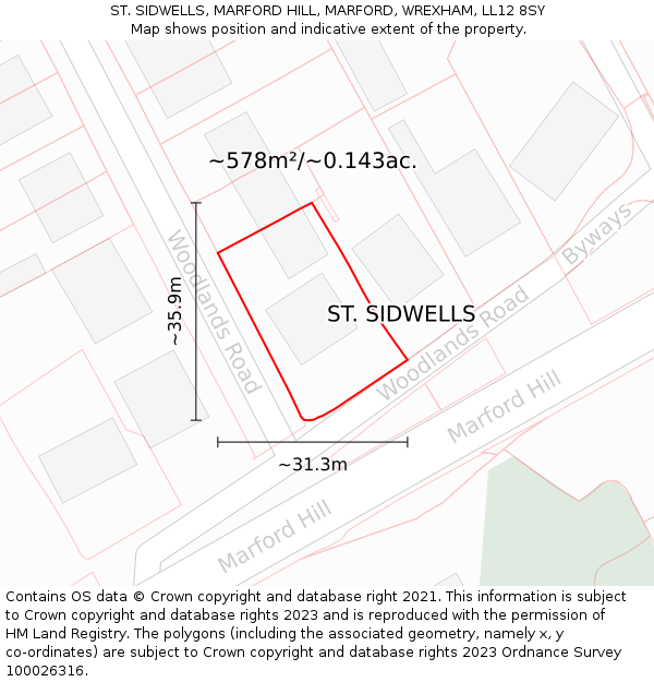 ST. SIDWELLS, MARFORD HILL, MARFORD, WREXHAM, LL12 8SY: Plot and title map