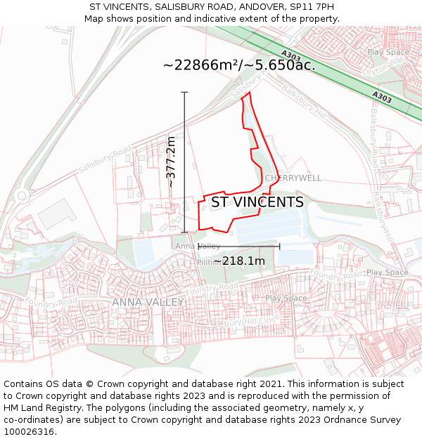 ST VINCENTS, SALISBURY ROAD, ANDOVER, SP11 7PH: Plot and title map