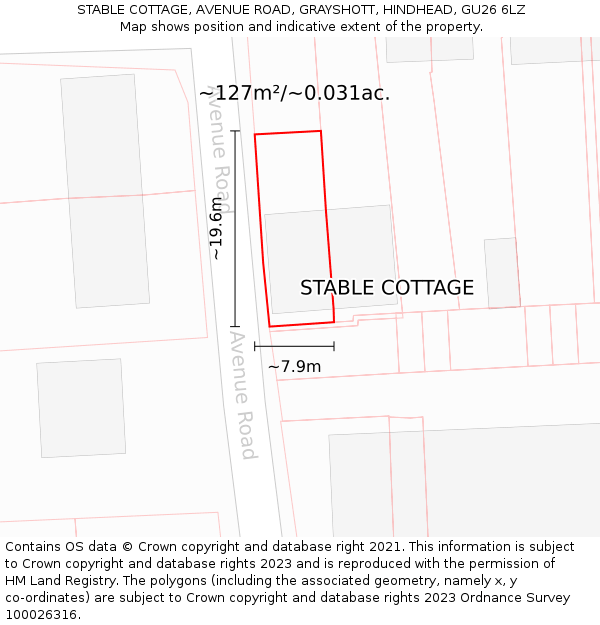 STABLE COTTAGE, AVENUE ROAD, GRAYSHOTT, HINDHEAD, GU26 6LZ: Plot and title map