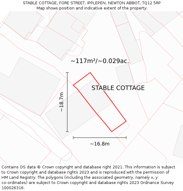 STABLE COTTAGE, FORE STREET, IPPLEPEN, NEWTON ABBOT, TQ12 5RP: Plot and title map