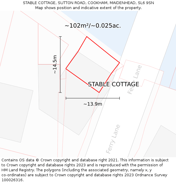 STABLE COTTAGE, SUTTON ROAD, COOKHAM, MAIDENHEAD, SL6 9SN: Plot and title map