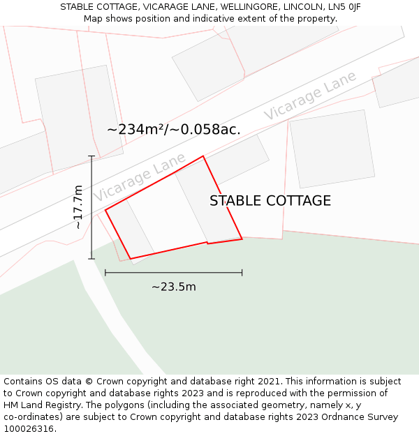 STABLE COTTAGE, VICARAGE LANE, WELLINGORE, LINCOLN, LN5 0JF: Plot and title map