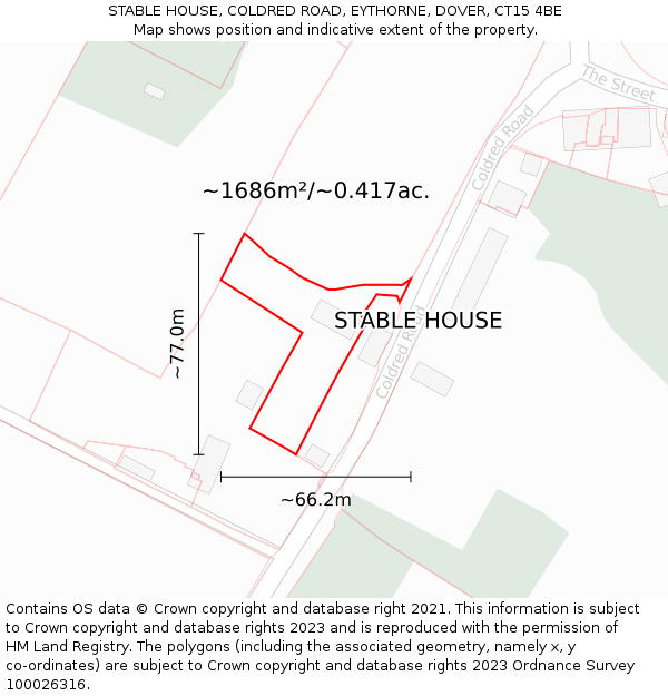 STABLE HOUSE, COLDRED ROAD, EYTHORNE, DOVER, CT15 4BE: Plot and title map