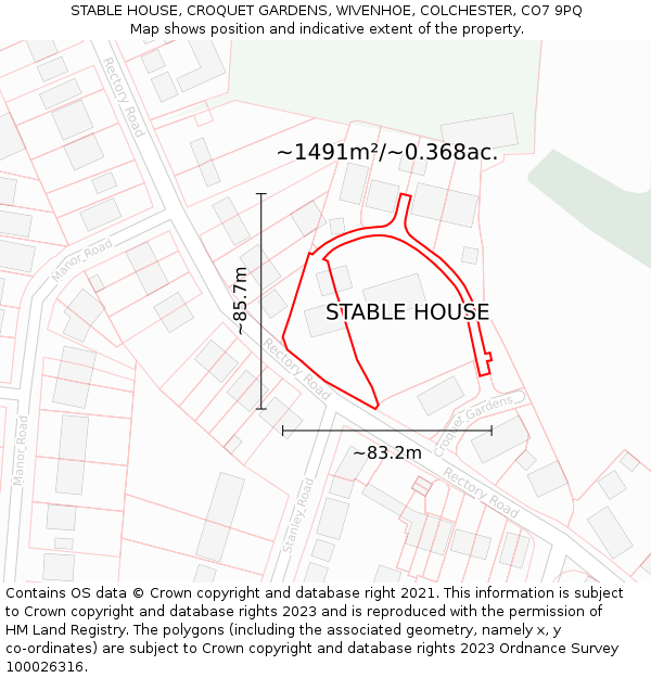 STABLE HOUSE, CROQUET GARDENS, WIVENHOE, COLCHESTER, CO7 9PQ: Plot and title map