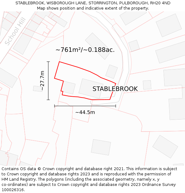 STABLEBROOK, WISBOROUGH LANE, STORRINGTON, PULBOROUGH, RH20 4ND: Plot and title map