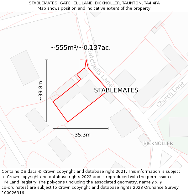 STABLEMATES, GATCHELL LANE, BICKNOLLER, TAUNTON, TA4 4FA: Plot and title map