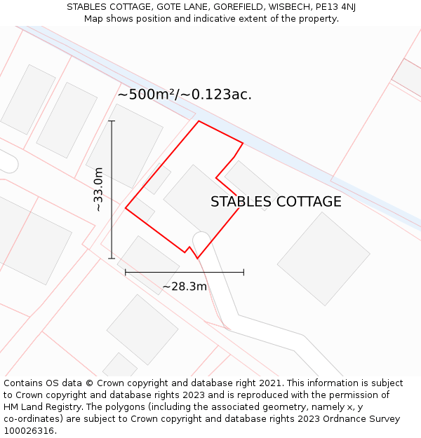 STABLES COTTAGE, GOTE LANE, GOREFIELD, WISBECH, PE13 4NJ: Plot and title map