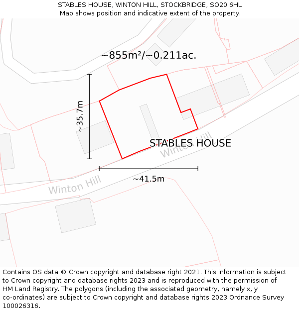 STABLES HOUSE, WINTON HILL, STOCKBRIDGE, SO20 6HL: Plot and title map