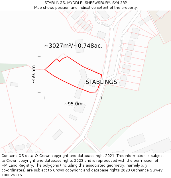 STABLINGS, MYDDLE, SHREWSBURY, SY4 3RP: Plot and title map