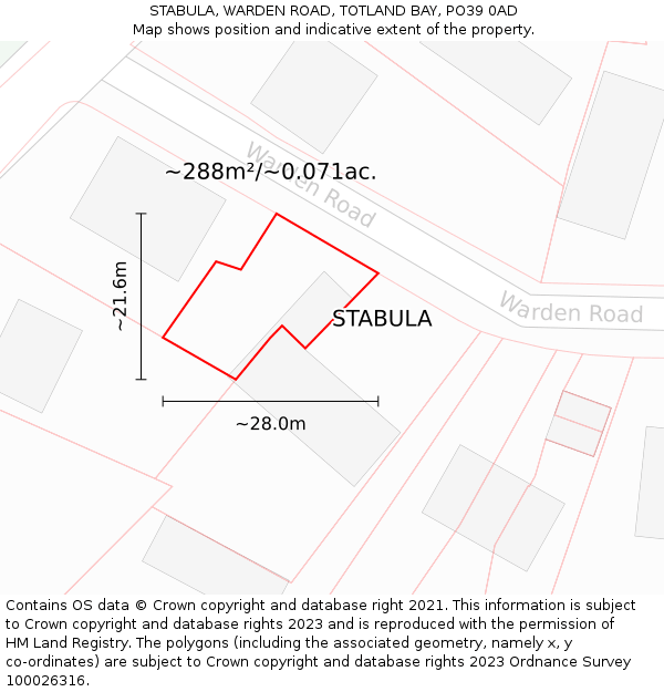 STABULA, WARDEN ROAD, TOTLAND BAY, PO39 0AD: Plot and title map