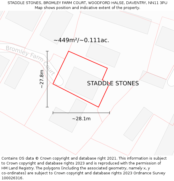 STADDLE STONES, BROMLEY FARM COURT, WOODFORD HALSE, DAVENTRY, NN11 3PU: Plot and title map