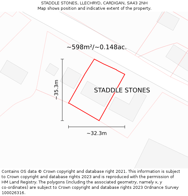 STADDLE STONES, LLECHRYD, CARDIGAN, SA43 2NH: Plot and title map