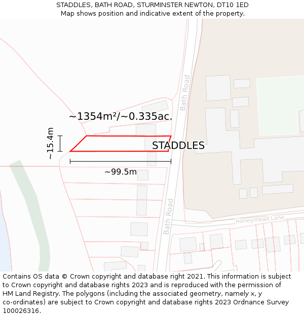 STADDLES, BATH ROAD, STURMINSTER NEWTON, DT10 1ED: Plot and title map
