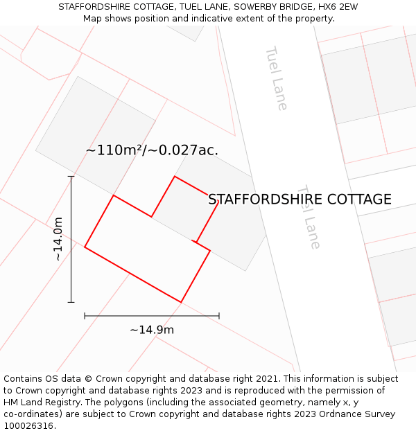 STAFFORDSHIRE COTTAGE, TUEL LANE, SOWERBY BRIDGE, HX6 2EW: Plot and title map