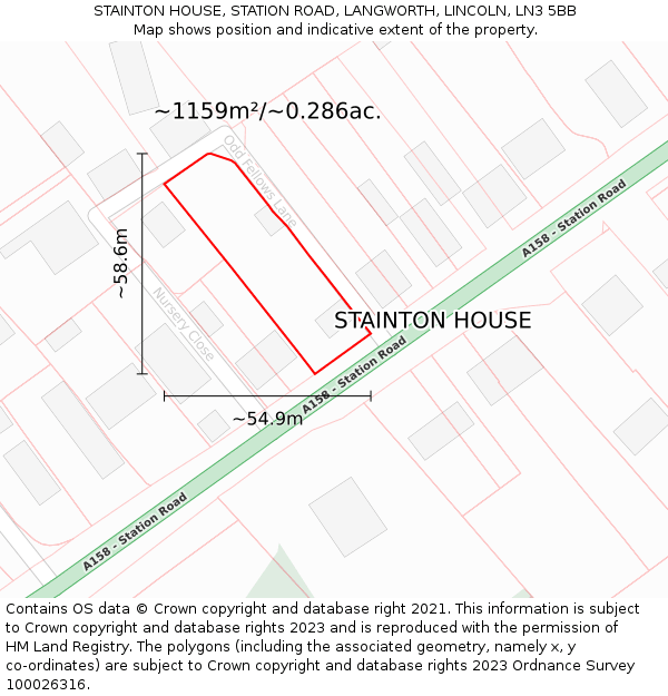 STAINTON HOUSE, STATION ROAD, LANGWORTH, LINCOLN, LN3 5BB: Plot and title map