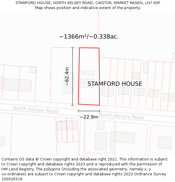 STAMFORD HOUSE, NORTH KELSEY ROAD, CAISTOR, MARKET RASEN, LN7 6SF: Plot and title map