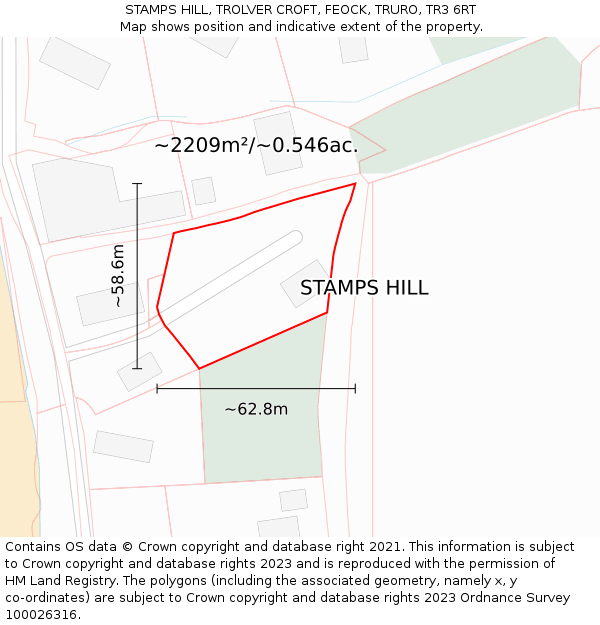 STAMPS HILL, TROLVER CROFT, FEOCK, TRURO, TR3 6RT: Plot and title map