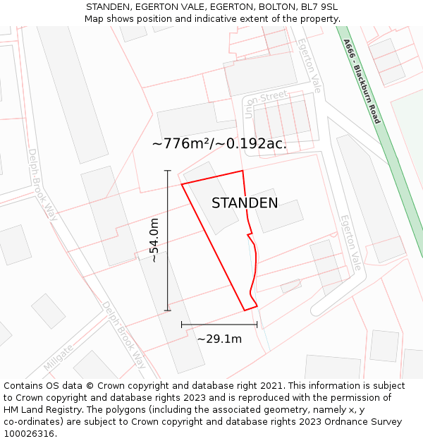 STANDEN, EGERTON VALE, EGERTON, BOLTON, BL7 9SL: Plot and title map