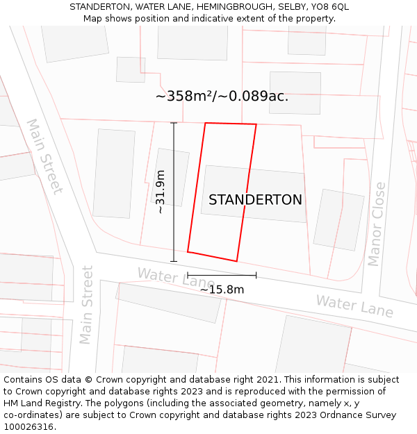STANDERTON, WATER LANE, HEMINGBROUGH, SELBY, YO8 6QL: Plot and title map