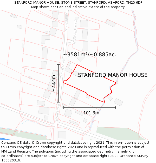 STANFORD MANOR HOUSE, STONE STREET, STANFORD, ASHFORD, TN25 6DF: Plot and title map