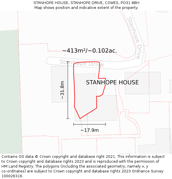 STANHOPE HOUSE, STANHOPE DRIVE, COWES, PO31 8BH: Plot and title map