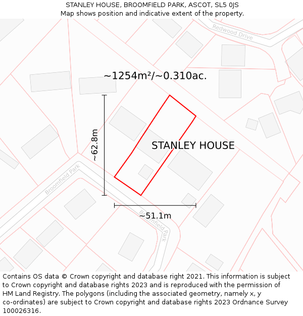 STANLEY HOUSE, BROOMFIELD PARK, ASCOT, SL5 0JS: Plot and title map