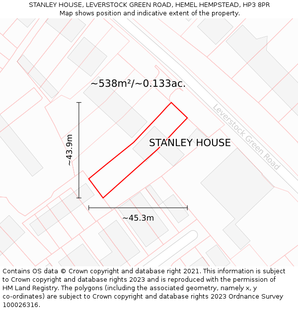 STANLEY HOUSE, LEVERSTOCK GREEN ROAD, HEMEL HEMPSTEAD, HP3 8PR: Plot and title map