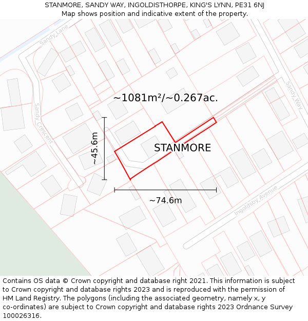 STANMORE, SANDY WAY, INGOLDISTHORPE, KING'S LYNN, PE31 6NJ: Plot and title map