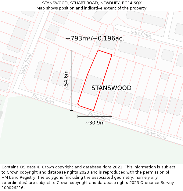 STANSWOOD, STUART ROAD, NEWBURY, RG14 6QX: Plot and title map