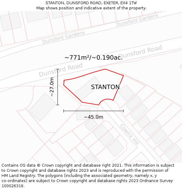 STANTON, DUNSFORD ROAD, EXETER, EX4 1TW: Plot and title map