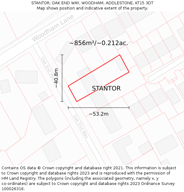 STANTOR, OAK END WAY, WOODHAM, ADDLESTONE, KT15 3DT: Plot and title map