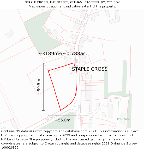 STAPLE CROSS, THE STREET, PETHAM, CANTERBURY, CT4 5QY: Plot and title map