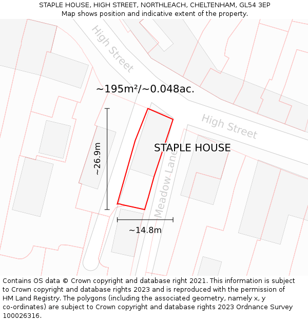 STAPLE HOUSE, HIGH STREET, NORTHLEACH, CHELTENHAM, GL54 3EP: Plot and title map