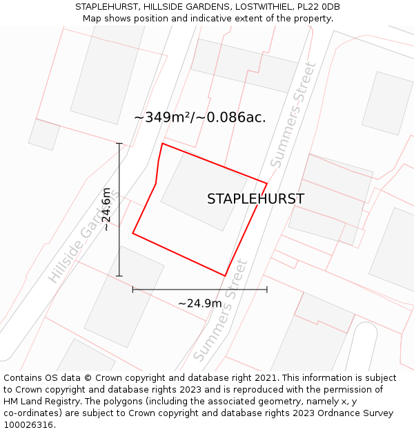 STAPLEHURST, HILLSIDE GARDENS, LOSTWITHIEL, PL22 0DB: Plot and title map