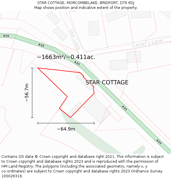 STAR COTTAGE, MORCOMBELAKE, BRIDPORT, DT6 6DJ: Plot and title map