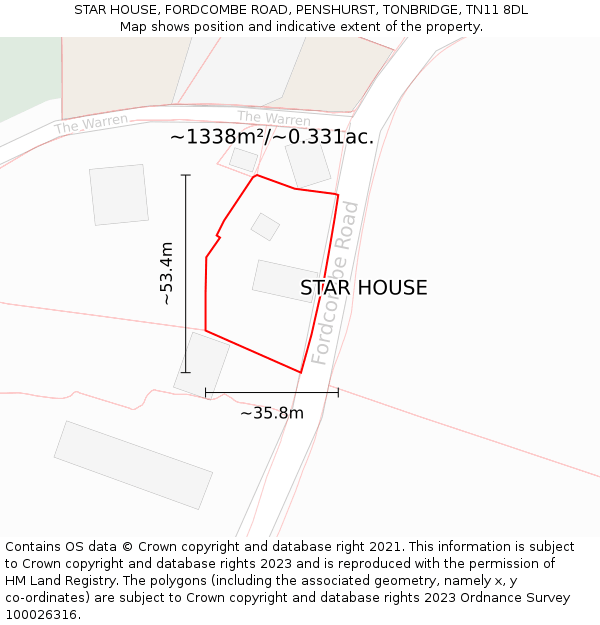 STAR HOUSE, FORDCOMBE ROAD, PENSHURST, TONBRIDGE, TN11 8DL: Plot and title map